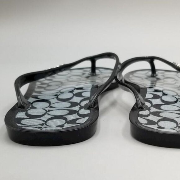 EUC Coach Womens Black Gray  Lyra Jelly All Over Print Flip Flops Sandals - Picture 6 of 8